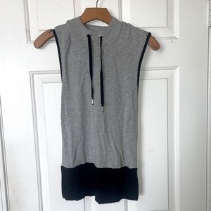 Bebe sport crisscross open back athletic grey hooded top.